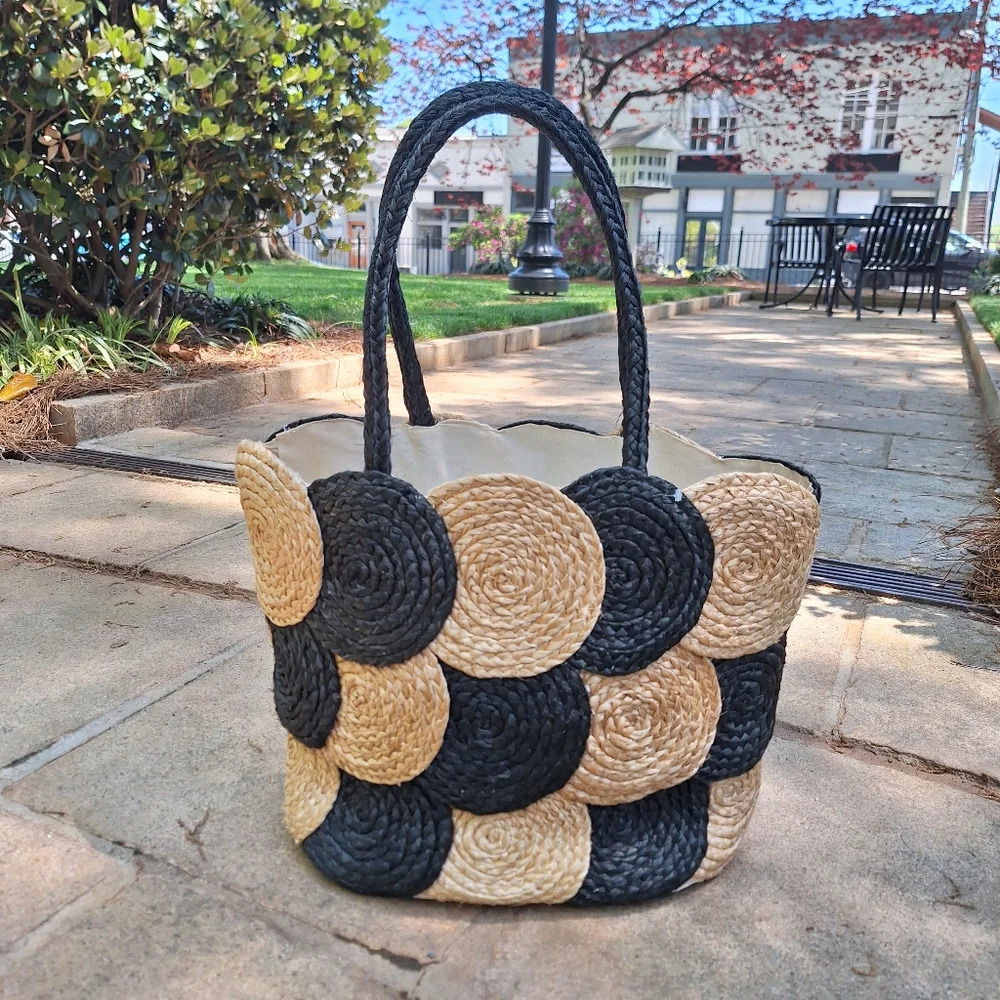 Woven Wicker Bag Purse Natural Jute Large Modern Tote Beach Uptown Shoulder Bags - Picture 4 of 16